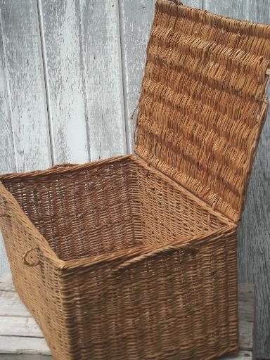 antique wicker basket, picnic provisions hamper 1920s or 30s vintage