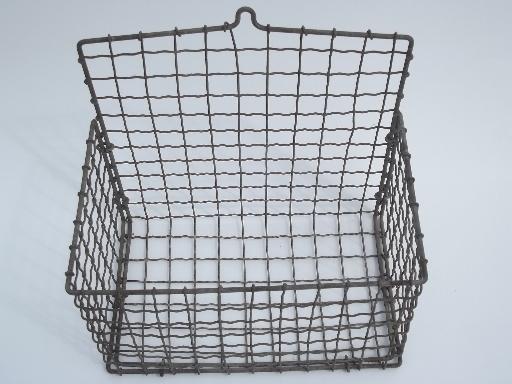 antique wirework crimped wire wall pocket hanging basket, 1920s vintage