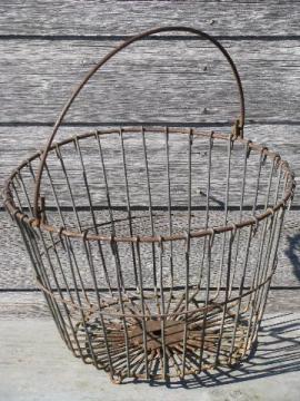 antique wirework kitchen garden produce basket, old wire egg basket