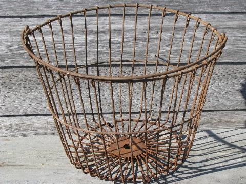 antique wirework kitchen garden produce basket, old wire egg basket