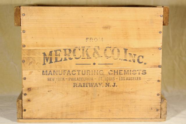 antique wood box Merck Chemists pharmacy shipping crate w/ great ...