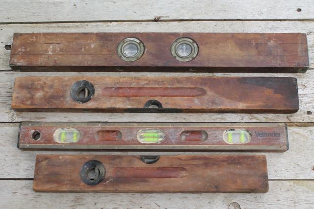 Pair of vintage and antique levels for woodworking carpenter tools