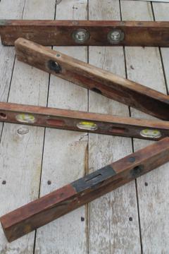 antique wood & brass levels, lot of 4 old carpentry tools Davis & Cook 1896 patent