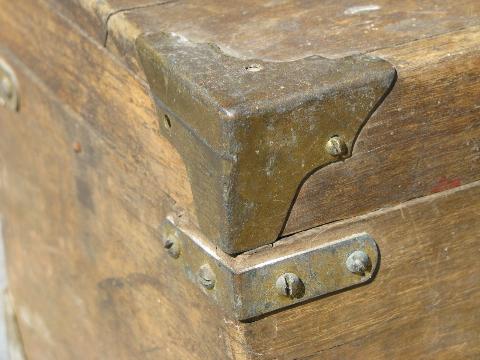 antique wood carpenter's tool boxes, two vintage woodworking tool chests