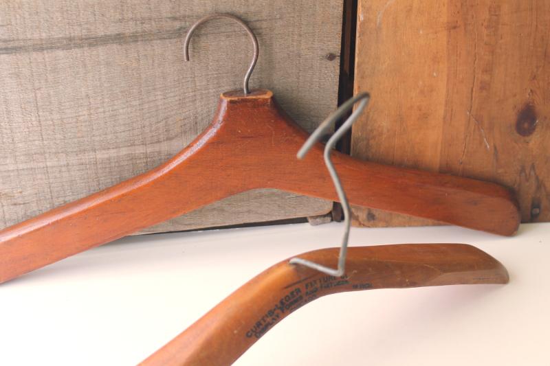 antique wood clothes hangers, vintage store fixture display form for men's jacket or coat