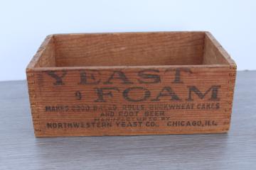 antique wood crate Yeast Foam advertising early 1900s vintage finger joint box
