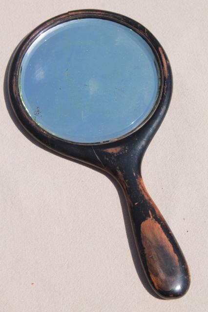 antique wood hand mirrors w/ beveled glass, plain & simple vintage wooden frames