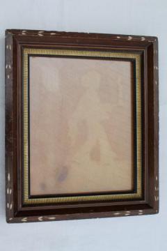 antique wood plank back picture frame w/ ghostly old silhouette image