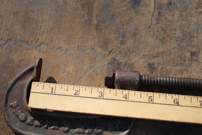 antique woodworking shop tools, vintage iron c - clamps embossed Phoenix Mfg Co
