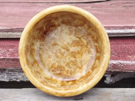 antique yellow ware spongeware pottery bowls, brown sponge stoneware