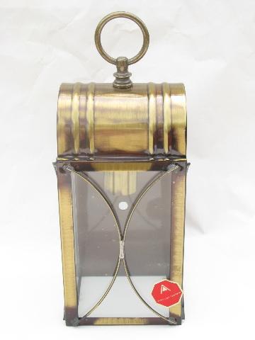 antiqued solid brass & glass lantern candle sconce wall light fixture