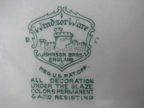 apple blossom vintage green transferware plates Windsorware Johnson Bros china