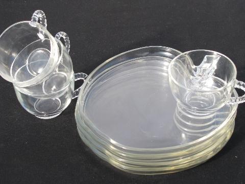 apple pattern vintage glass snack sets, cups & plates