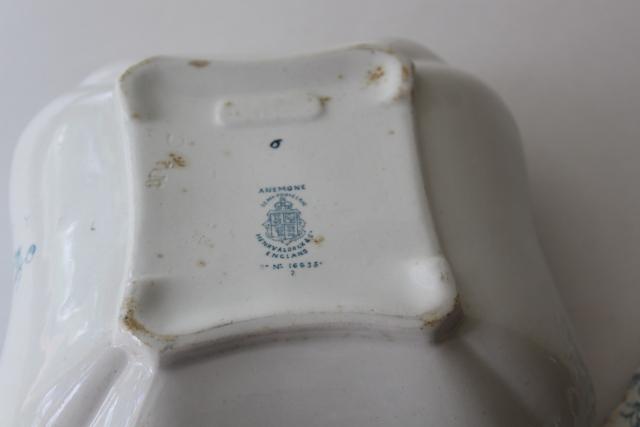 aqua blue Anemone pattern antique English transferware china covered bowl or tureen