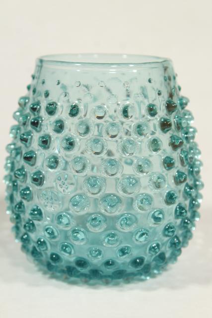 aqua hobnail glass tumbler or vase, vintage Fenton or Imperial glassware