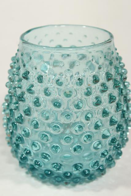 aqua hobnail glass tumbler or vase, vintage Fenton or Imperial glassware