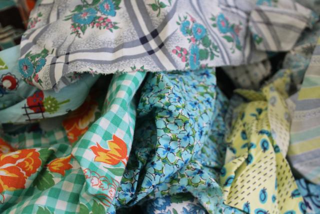 aqua prints 30s 40s 50s vintage cotton scraps bundle for quilting sewing craft projects