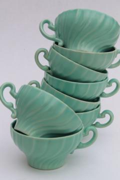 aqua turquoise blue matte glaze ceramic tea cups, vintage Franciscan pottery