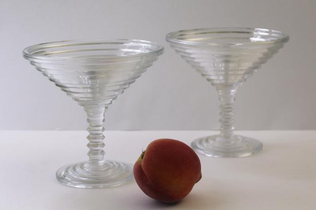 art deco Anchor Hocking Manhattan crystal clear glass compotes, big martini cocktail glasses!
