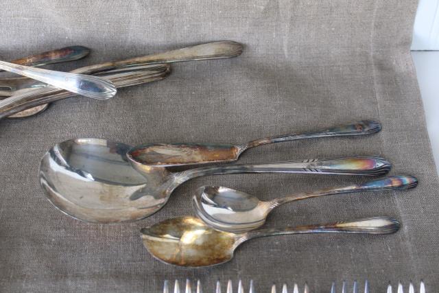 art deco Fascination pattern silver plate flatware, 1930s vintage silverware set for 6