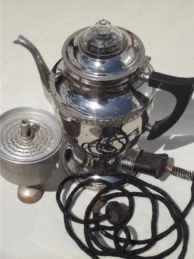 Antique Vintage Royal Rochester Chrome Electric Coffee Pot Urn