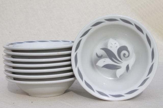 art deco airbrush grey & white ironstone soup bowls, vintage Jackson china restaurant ware