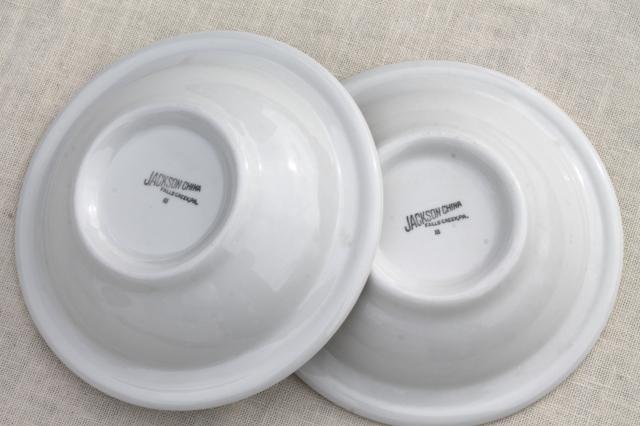art deco airbrush grey & white ironstone soup bowls, vintage Jackson china restaurant ware