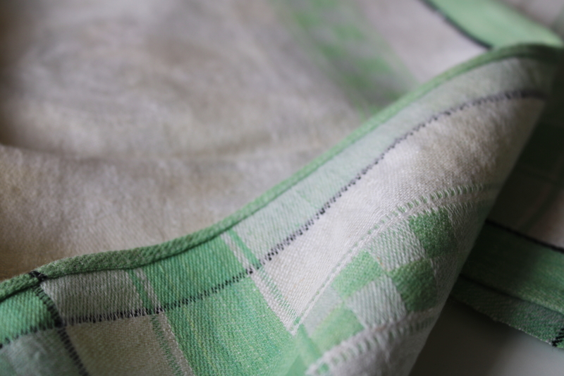 art deco jade green  black border napkins, cotton rayon damask 1930s vintage