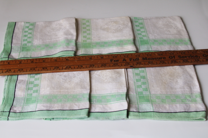 art deco jade green  black border napkins, cotton rayon damask 1930s vintage