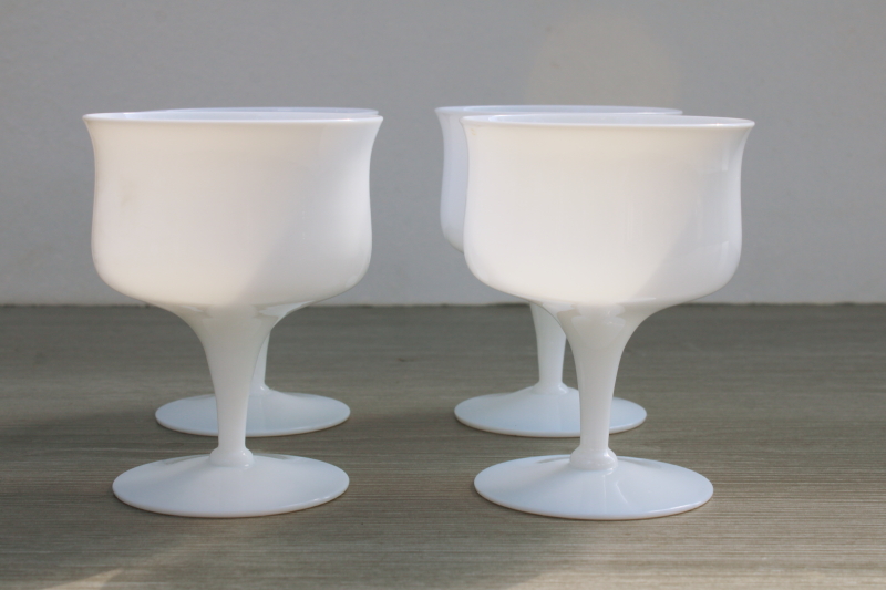 art deco milk white glass cocktail glasses or coupe champagnes, mid century mod vintage