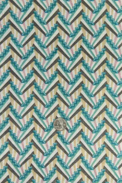 art deco style geometric print textured cotton fabric, mid-century vintage