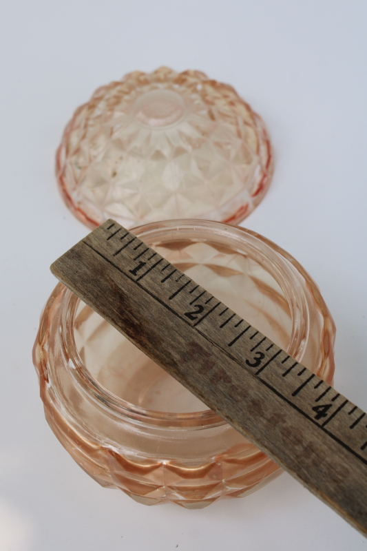 art deco style round glass powder puff box, blush pink flashed color