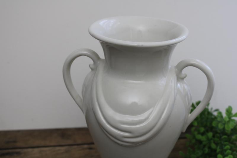 art deco vintage Abingdon pottery vase, white jar classical draped urn shape 