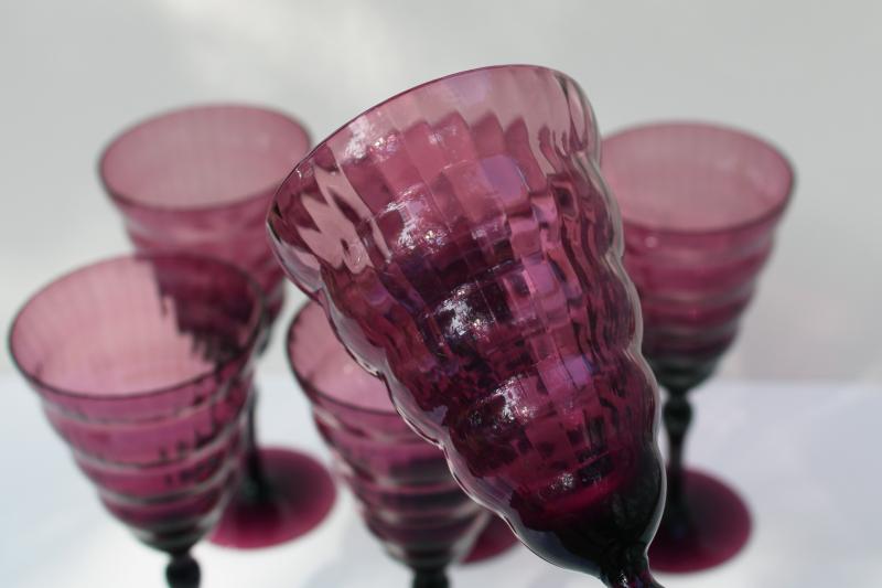 art deco vintage Cambodia amethyst water glasses or wine goblets, 1920s Utility Glass