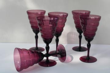 art deco vintage Cambodia amethyst water glasses or wine goblets, 1920s Utility Glass