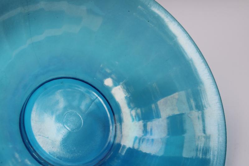 art deco vintage Fenton celeste blue stretch glass, large flower bowl centerpiece