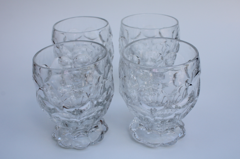 art deco vintage Heisey Whirlpool thumbprint footed tumblers, heavy crystal clear glass