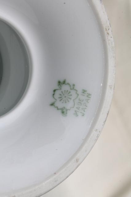 art deco vintage Japan porcelain pedestal plate w/ Clarice Cliff style hand painted design