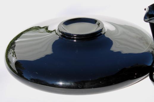 art deco vintage black glass centerpiece vase & shallow flower bowl
