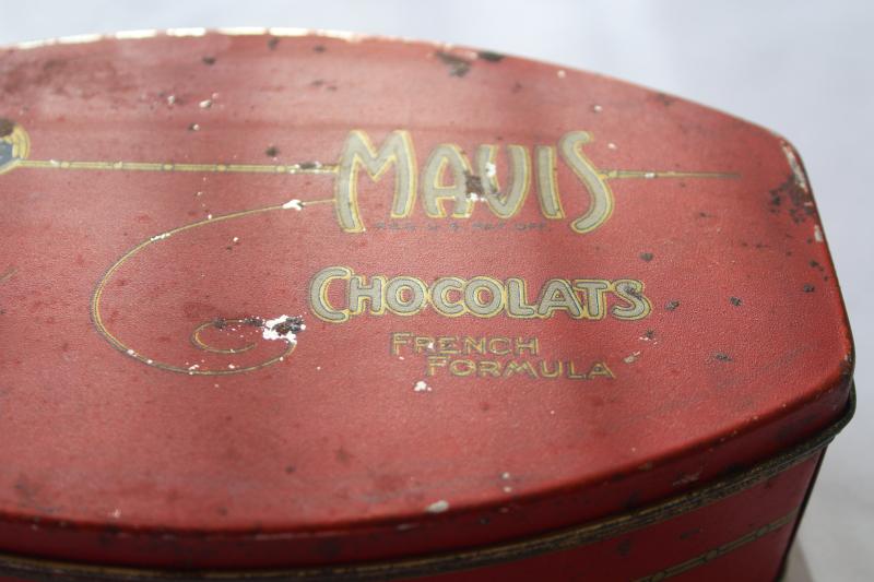 art deco vintage chocolate box candy tin Mavis Chocolats French formula chocolates