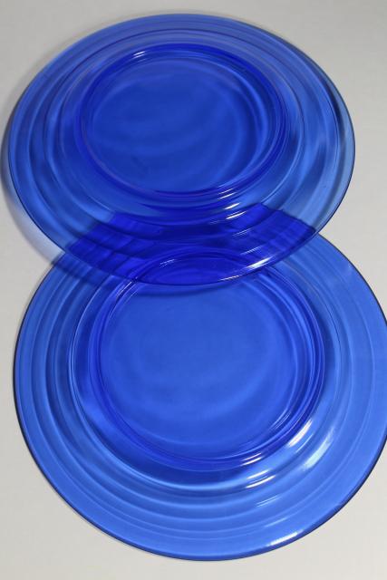 Art Deco Vintage Cobalt Blue Glass Salad Plates Moderntone Hazel Atlas