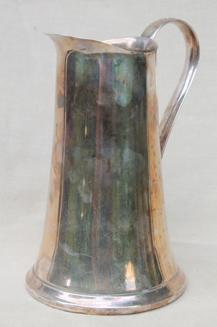 art deco vintage cocktail pitcher, Sheffield plate silver over copper