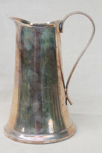 art deco vintage cocktail pitcher, Sheffield plate silver over copper