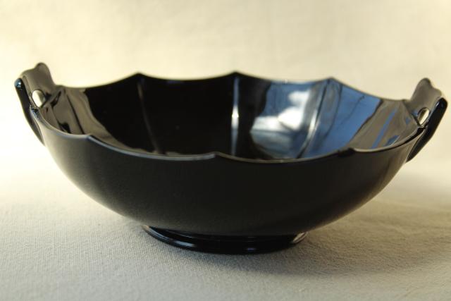 art deco vintage ebony black glass serving dishes, LE Smith depression glass
