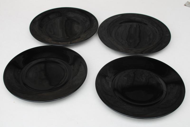 art deco vintage ebony elegant glass salad plates, opaque black color not amethyst