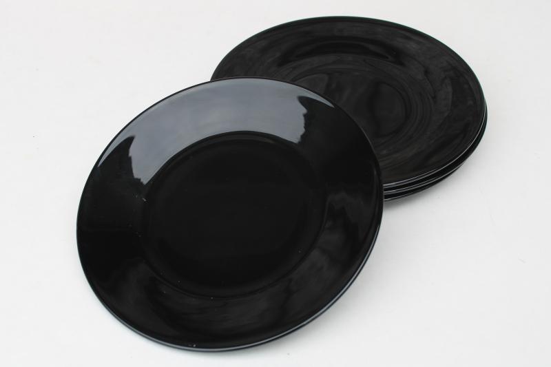 art deco vintage ebony elegant glass salad plates, opaque black color not amethyst