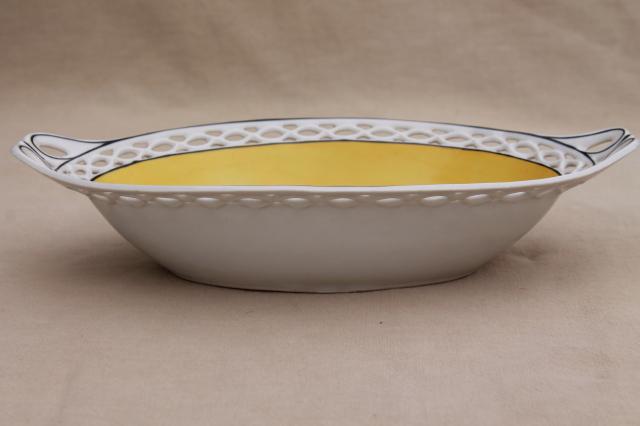 art deco vintage golden pheasant dish, Bavaria china bowl w/ reticulated border
