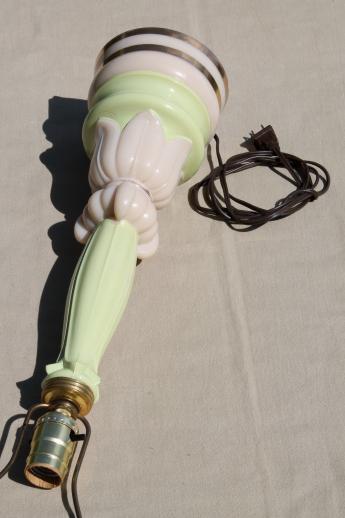 art deco vintage green & ivory lily lamp w/ finial, Aladdin alacite glass