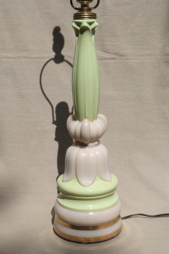 art deco vintage green & ivory lily lamp w/ finial, Aladdin alacite glass