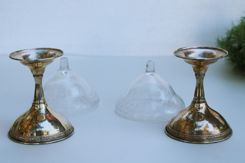 art deco vintage marked sterling silver dessert dishes w/ pin etched glass coupe bowl inserts